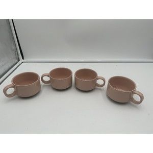 Midwinter Set Of 4 Coral Pink And Beige Stoneware Cups Made In Japan